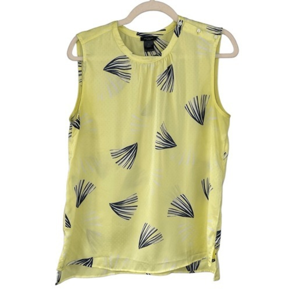 B4 Ann Taylor Factory Yellow Abstract Print Sleeveless Blouse Clip Dot Top Small